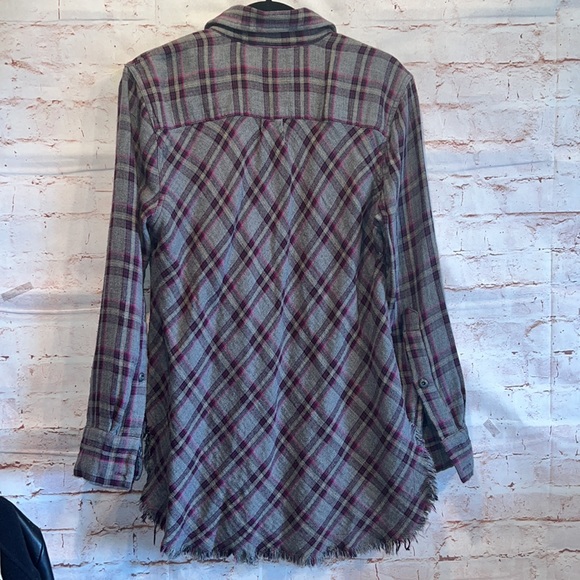 Cabi highland flannel raw hemline #3946 Gray purple fray hem check plaid collar - Picture 6 of 12